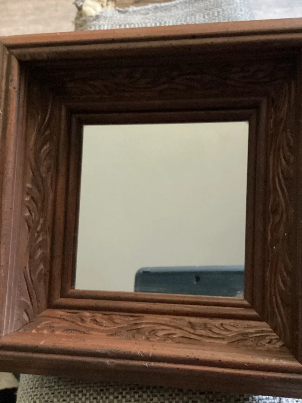 Vintage Carved Wood Square Mirror Pair